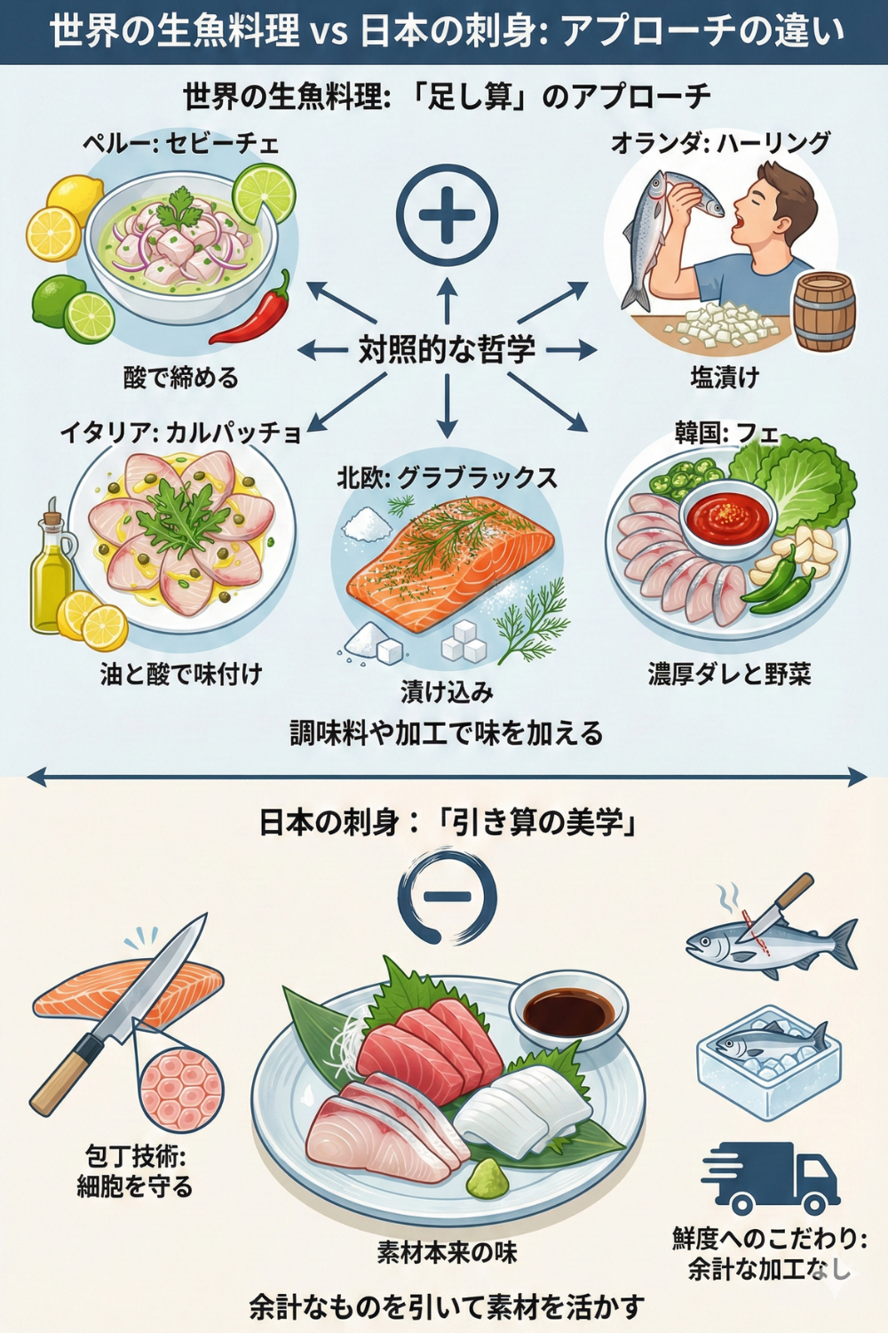 世界の生魚料理と日本の刺身——セビーチェ、ハーリング、フェとの違いとはのサマリー